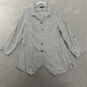 John Mark Button Front Striped Tunic Wire Collar Handkerchief Hem Womens Large
